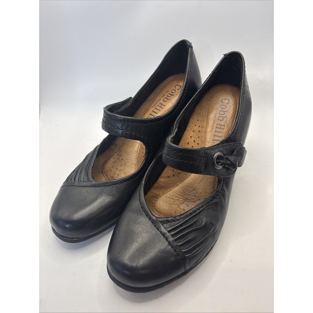 Cobb Hill by New Balance Ruched Black Leather Mary Jane Heel Women's Size 7